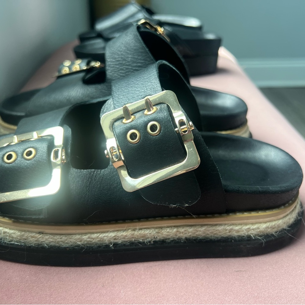 Black Sandals with Gold Buckle